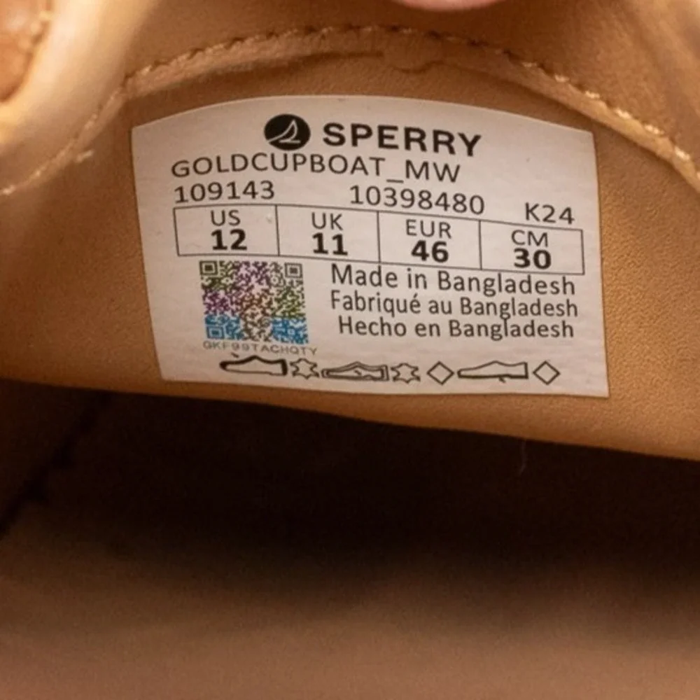 Sperry Top Sider 2 Eye Gold Cup Collection Boat Shoes Size 12 M Brown